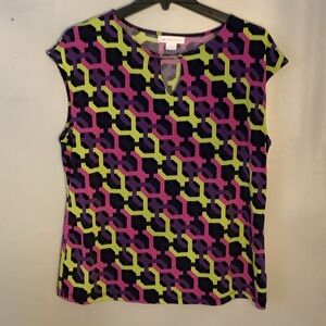 Liz Claiborne Purple and Green Geometric Blouse